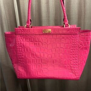 Kate Spade Alice Ridgley Avenue Wkru2707 Vibrant Pink Croc-Embossed Tote